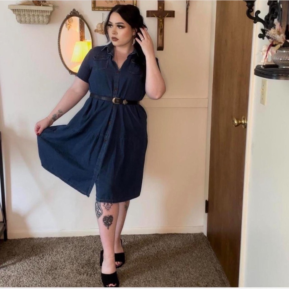 MISSLOOK Navy Belted Midi Dress